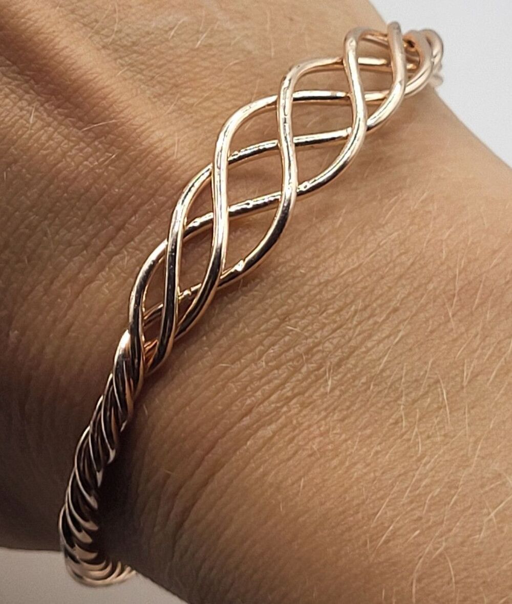 Rose Gold Cuff Bracelet Twisted Woven Wire Mesh Bangle Celtic Lattice Boho 7in